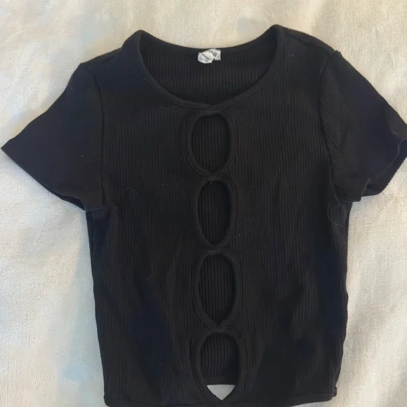 Black Cut-Out Ribbed Top - Picture 1 of 3